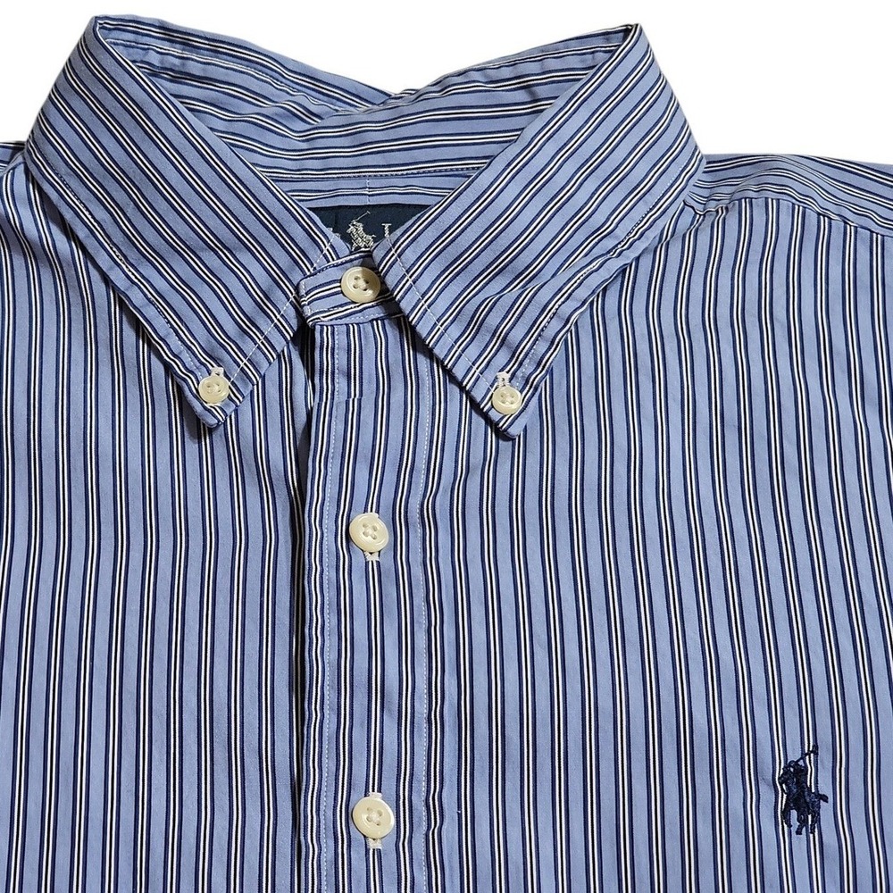 Polo Ralph Lauren Shirt XL Blue LS Striped Button Down Classic Fit Blue Pony